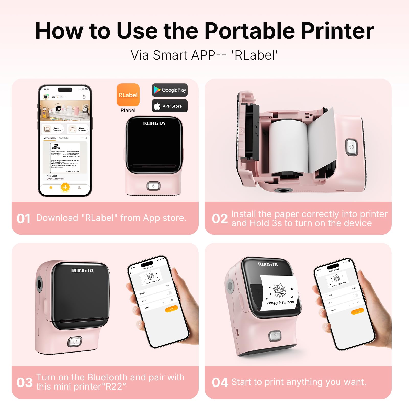 Rongta Mini Sticker Printer, Bluetooth Thermal Label Printer, - Art ...