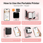 Rongta Mini Sticker Printer, Bluetooth Thermal Label Printer, Portable Inkless Label Maker Suitable for Creative Kids DIY, Diaries, Study Notes, Pink