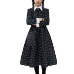 Spooktacular Creations Girls Halloween Black Costume, Black Floral Print Dress with Wig and Stocks for Girls Kids Halloween Dress Up and Role-Playing(Large(10-12 yrs))