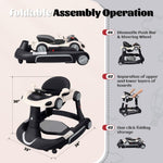 Baby Walker, 4-in-1 Baby Walker with Wheels Portable, Foldable Infant Toddler Walker for Boys Girls 6-18 Month,Removable Footrest,Car Steering Wheel & Music, Adjustable Push Walker Black