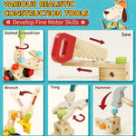 Lehoo Castle Kids Tool Set with Toolbox, Wooden Toys for 3 4 5 Years Old Boy Birthday Gift, Construction Play Tools, STEM Learning Toys for Preschooler, Pretend Play Gifts for Christmas
