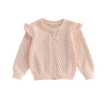 Newborn Baby Girls Knit Cardigans Long Sleeve Crewneck Hollow Knit Thin Sweater Toddler Button Tops Coat Outwear (Pink-Ruffle, 6-12 Months)