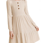PATPAT Girls Sweater Fall Dress Long Sleeve Knit A Line Casual Winter Dresses Holiday Picture Day Outfits Beige 8-9 Years