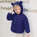 XMWEALTHY Baby Boys Girls Winter Coats Toddler Light Puffer Down Jacket Infant Kids Bear Hoods Padded Outwear Drak Blue 3T