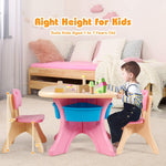Costzon Kids Table and Chairs, 3 PCS Activity Desk Set w/ 4 Detachable Storage Bins for Indoor Outdoor Play Art Crafts Picnic Patio, Lightweight Toddler Table and Chair Set (Pink & Blue)