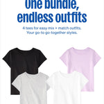 Garanimals Baby & Toddler Girl Solid Tees - Short Sleeve Tees - Kid's Casual Crew Neck - Size 3-6 Months - Black, Grey, White, Purple - 4 Pack