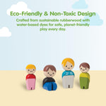 PlanToys® Wooden Dollhouse Family Set Light Skin Tone | 4 Poseable 1:12 Scale Dollhouse Figures | Montessori Pretend Play Figurines | Eco Friendly Sustainable Wooden Toy