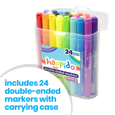 International Arrivals Double Sided Marker Sets for Kids Happido, Set of 24 Water Based Non Toxic Markers with Case, Great School Supplies, Art and Stationery Set