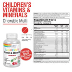 SOLARAY Childrens Vitamins & Minerals Complete Multivitamin for Kids Great Black Cherry Flavor (076280047974) (120 Chews, 60 Serv)