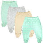 123 Bear Baby Soft Cotton Spandex Pants with Feet (Mint A 4pk, 3-6 Months)