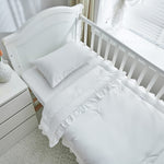3 Pieces Crib Bedding Set Baby Ruffle Quilted Comforter with Fitted Sheet and Pillowcase - Cute Ruffled Shabby Chic Bedding Soft Blanket Design White