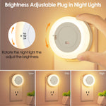 FOLKSMATE LED Night Lights Plug in, Dimmable Nightlight Plug Into Wall with Light Sensor, Soft White Adjustable for Adults, Bedroom, Bathroom, 2-Pack