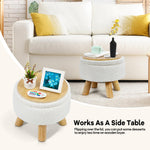 OGEMXU Ottoman Foot Rest, Small Round Ottoman with Storage, Boucle Teddy Velvet Footstool with Wood Legs, Soft Sponge Storage Ottoman for Living Room, Bedroom, Couch, Enterway (Cream)