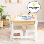 Costzon Kids Table and Chair Set, 3-in-1 Wooden Activity Table with Removable Tabletop, Blackboard & Whiteboard, Storage Space for Arts Crafts Nursery Preschool, Toddler Table and Chairs (Natural)