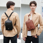 2 in 1 Crossbody Bags for Women Men Sling Backpack Purse Faux Leather Cross Body Bag for Woman with 2 Deletable Straps and Wipes Pouch Large Front Chest Shoulder Purses Diaper Bag Fanny Pack Brown