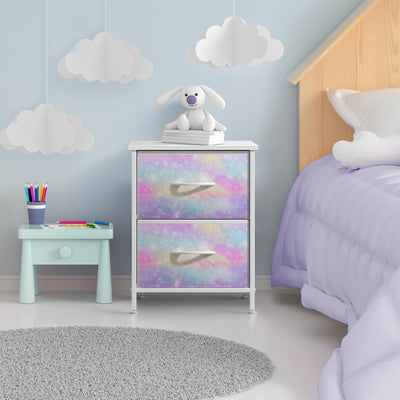 Sorbus Nightstand with 2 Drawers - Kids Bedside Furniture End Table Night Stand - Steel Frame, Wood Top & Easy Pull Fabric Bins - Dresser & Chest for Home, Bedroom Accessories, Office & College Dorm