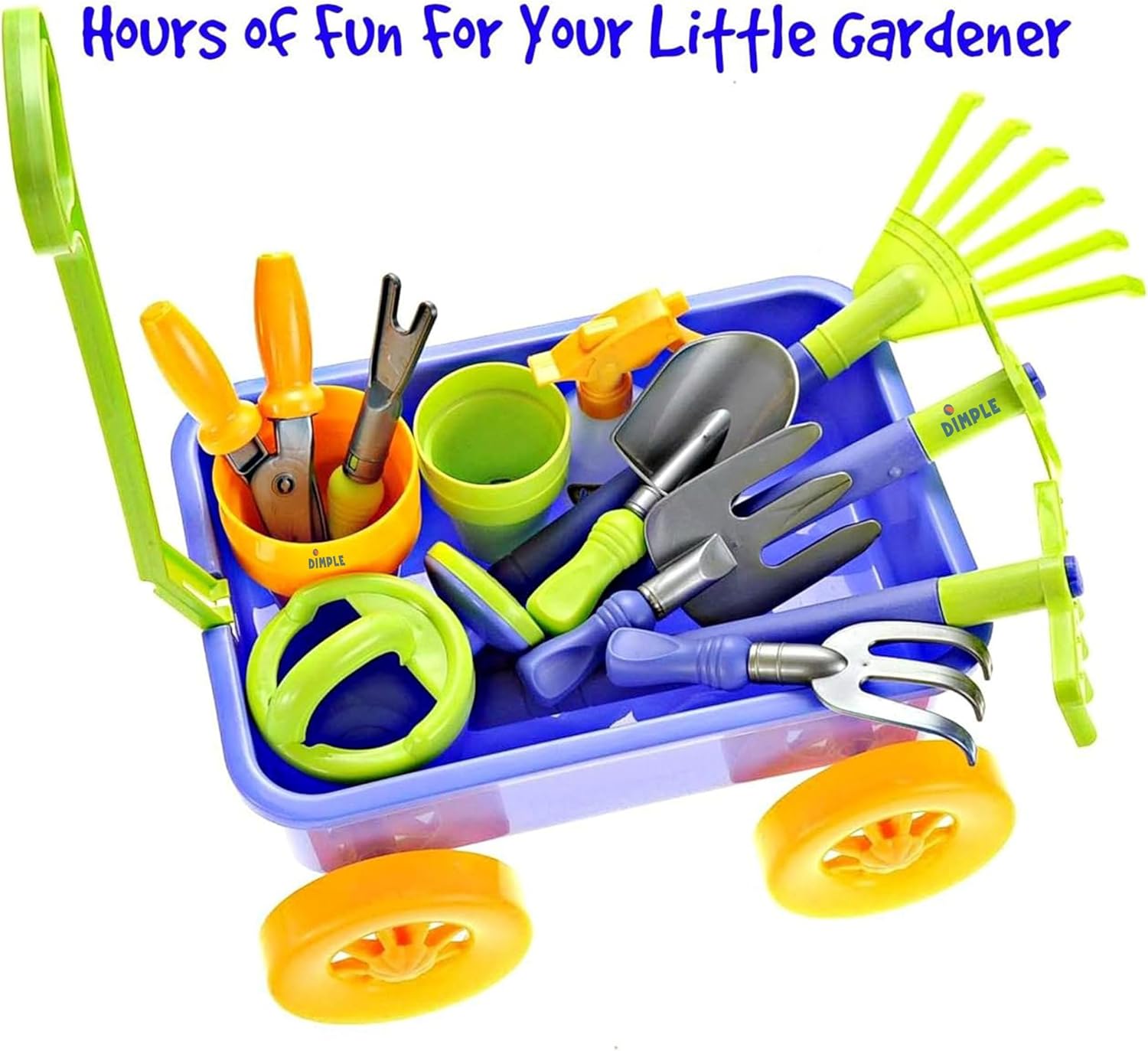 Dimple Garden Wagon & Tools Toy Set Premium 15 Pcs Kids Gardening Tools & Wagon Toy Set - Sturdy & Durable - Top Yd, Beach, Sand, Garden Play Set - Great for Kids & Toddlers