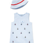 Little Me Clothes for Baby Boys' Sailboat Sunsuit and Hat, Blue Sailboat, 12 Months