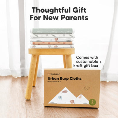 Organic Burp Cloths Baby Boy & Girl - 5-Pack Super Absorbent Cotton Burping Cloths for Babies, Soft & Plush Newborn Spit Up Rags, Infant Towels for Milk Spit Up, Unisex, Large 21" x 10" (Wilderness)