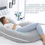 INSEN Pregnancy Pillow for Sleeping, Maternity Pillow with Jersey Cotton Cover,C Shaped Body Pillow for Pregnant Women(Grey Jersey)