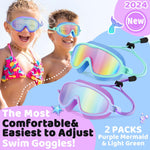 Vvinca Kids-Swim-Goggles with Bungee Strap Wide View Anti Fog UV No Leak Swimming Mask Pool Goggle for 3-14 Toddlers Girls Boys