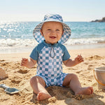 mlpeerw Baby Boy Girl Swimsuit One Piece Short Sleeve Rash Guard Zipper Swimwear Toddler Bathing Suit Infant Beach Outfits (Checkerboard-Blue, 3-6 Months)