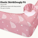 Baby Bedside Bassinet Sheets Fitted Girl, 33”x20” Compatible with Baby Delight Dream On Me & Most Rectangle Bedside Sleeper Bassinet Mattresses, Super Soft Microfiber Pink Rainbow