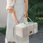 Tuyeabc Baby Diaper Caddy - Enlarge Nursery Storage Bin and Car Organizer for Diapers and Wipes - Storage Basket for Newborn Essentials, Gift for Baby Shower and Registry Must(Oatmeal)