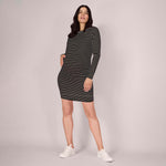 Motherhood Maternity Women's Long Sleeve Rib Knit Mini Pregnancy Bodycon Dress, Black White Stripe, Large