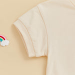 Licupiee Newborn Girl Boy Mushroom Romper Shirts Infant Baby Summer Clothes Letter Embroidery Short Sleeve Bodysuit Tops (Beige, 0-3 Months)