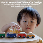 PlanToys® Yellow Car Wooden Montessori Vehicle Toy | Early Movement, Imagination and Practical Life Exploration | Eco Friendly Car for Indoor and Outdoor Play
