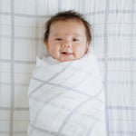 Little Unicorn Premium Cotton Swaddle Baby Blanket | Breathable Fabric | for swaddling, Play, Nursing & More (Grey Plaid)