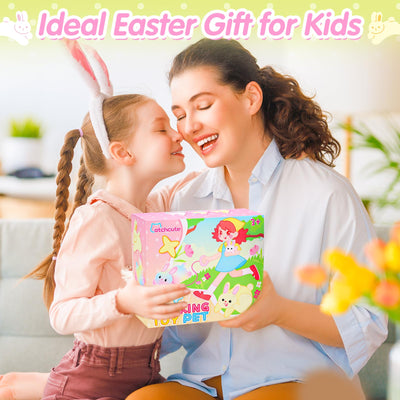 CatchCute Plush Bunny Easter Toys for Kids,Interactive Bunny with Sounds,Can Walk,Wag Tail and Twitch Nose with Remote Control Leash,Easter Eggs with Pull Back Cars,Easter Birthday Gift for Toddlers
