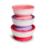 Munchkin Stay Put Munchkin Suction Baby Bowls with Lids - Dishes for Babies and Toddlers, Self-Feeding Bowl Set for Kids 6+ Months, 3 Pack, Pink/Purple