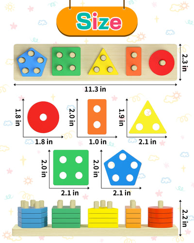 Zartores Montessori Toys for 1 2 3 Year Old Boys Girls Toddlers, Wooden Sensory Toys for Ages 2-4 0-2, 1 2 Year Old Boy Girl Birthday Gifts, Educational Toddler Learning Puzzles Toys