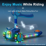 3 Wheel Scooter for Kids - Foldable & Unbreakable, 2-in-1 Kick Scooter with Music and Lights, Adjustable Height, Wide Deck, Flashing Wheel Lights, Easy for Beginner Toddlers Aged 3-8