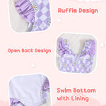 Baby Girl Bathing Suit One Piece Swimsuit Purple Checkered Bikini Set Baby 4T 5T Swimsuit Girls Toddler Ruffled Sleeveless Bathing Suits for Kids