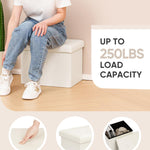 B FSOBEIIALEO Folding Storage Ottoman, Faux Leather Footrest Seat Coffee Table Toy Chest Kids, White 16.5"x12.6"x12.6"