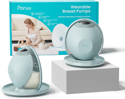 Wearable breast pump with packaging displaying 'Paruu' branding on a white background.