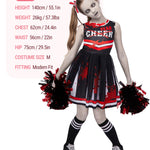 Spooktacular Creations Halloween Cheerleader Costume for Girls, Kids Zombie Cheerleader Outfit, Dead Fearleader Dress for Halloween Scary Costume Role Play Parties, Red Black, M
