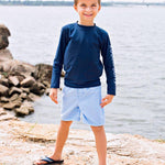 RuggedButts® Baby/Toddler Boys Navy Long Sleeve UPF 50+ Sun Protective Rash Guard Surf Swim Shirt - 6-12m