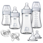 Chicco Duo Hybrid Baby Bottle Newborn Starter Giftset, Real Glass Inside, Lightweight Plastic Outside, Patented Invinci-Glass Technology, Intui-Latch Nipple, Clear/Grey