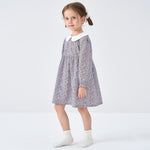 pureborn Toddler Girls Woven Dress Long Sleeve Spring Fall Playwear Dresses Blue Orange Floral 2-3 Years