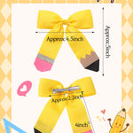 Hair Bows for Girls doboi 2PCS 4.5"Baby Hair Clips Pencil Ribbon Hair Accessories Hair Bow Alligator Clips for Baby Girls Toddlers Kids Teenagers Children Back to School Yellow Bows in Pairs