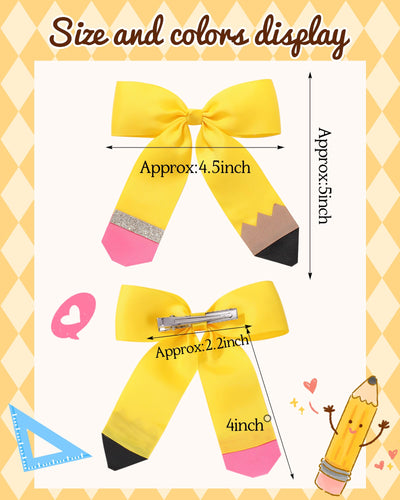 Hair Bows for Girls doboi 2PCS 4.5"Baby Hair Clips Pencil Ribbon Hair Accessories Hair Bow Alligator Clips for Baby Girls Toddlers Kids Teenagers Children Back to School Yellow Bows in Pairs
