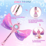 Britik Bubble Wands for Kids Girls - LED Light & Music Bubble Machine: 3 AA Batteries & 2 Bubble Solutions, Outdoor Party Birthday Toys for Toddlers, Gift for 3 4 5 6 7 8 Year Old Girls