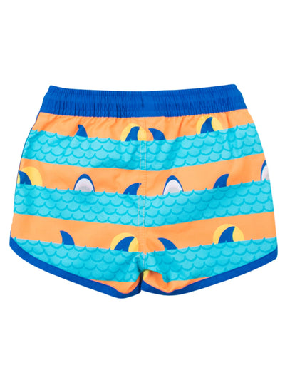 RUGGEDBUTTS Boys UPF50+ Sun Protection Dolphin Hem Swim Trunks - Neon Sharks & Stripes, 3T