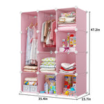 VIPZONE Baby Dresser, Kids Closet Organizers, Portable Kids Wardrobe for Closet, Bedroom, Nursery, Cubby, Cabinet, Clothes, Dress, Baby Storage Shelf, Armoire Clothes Hanging (12 Cube, Pink)