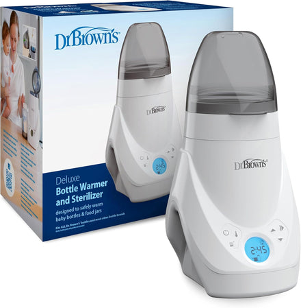 Dr. Brown's bottle warmer and sterilizer with packaging on a white background