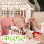 Omnilove Silicone Baby Spoons 2-Pack with Case, Self Feeding 6 Months, Baby Led Weaning Supplies, Toddler Utensils with Safety Chain, Toddler Essentials, Dishwasher Safe Baby Safety Products